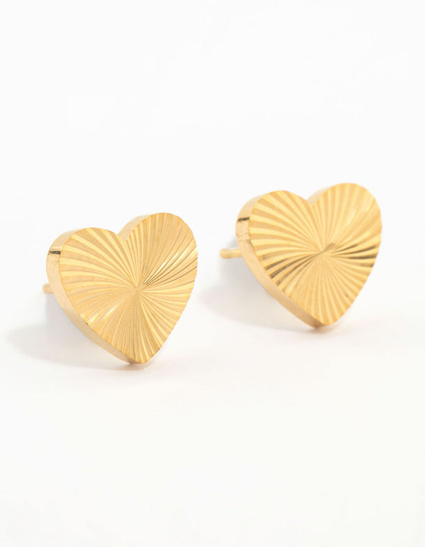 Waterproof Gold Plated Stainless Steel Heart Stud Earrings