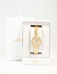Gold Small Diamante Round Strap Watch - link has visual effect only