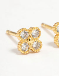 Gold Plated Sterling Silver Cubic Zirconia Clover Stud Earrings - link has visual effect only