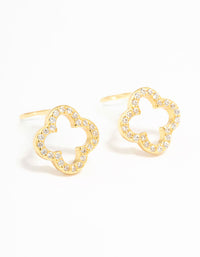 Gold Plated Sterling Silver Cubic Zirconia Clover Stud Earrings - link has visual effect only