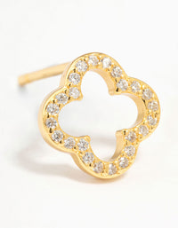 Gold Plated Sterling Silver Cubic Zirconia Clover Stud Earrings - link has visual effect only