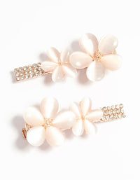 Rose Gold Diamante Pave Flower Hair Clips 2-Pack - link has visual effect only