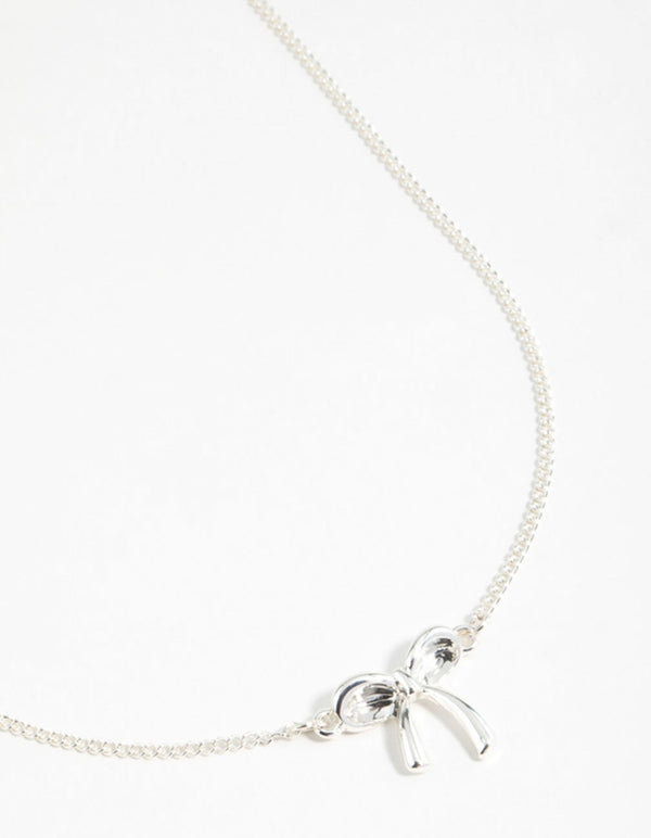 Silver Plain Bow Necklace