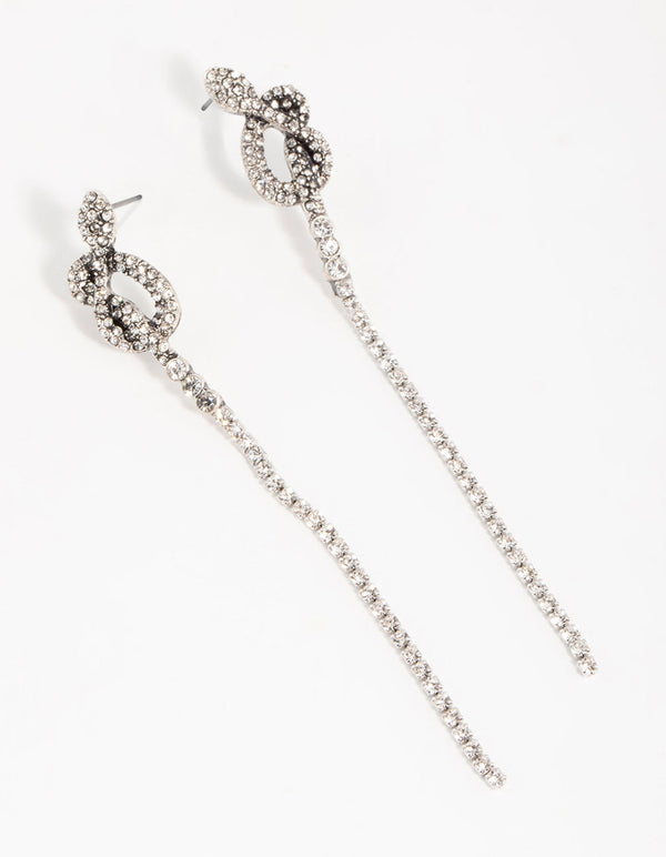 Silver Diamante Snake Chain Drop Earrings