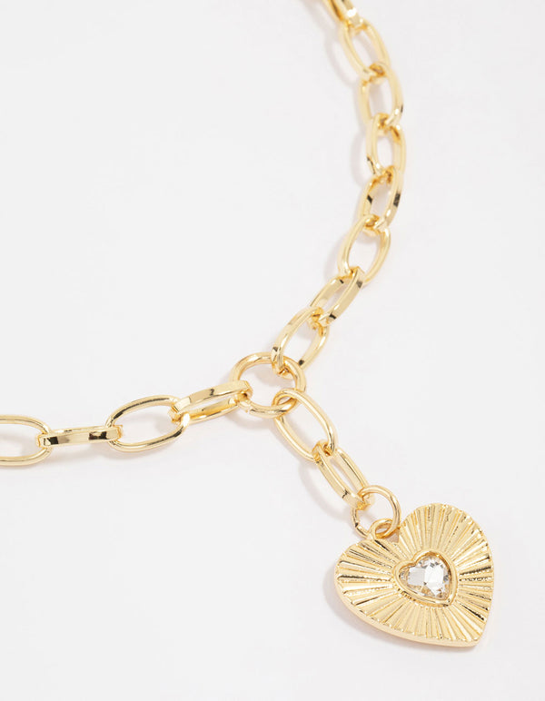 Gold Plated Heart Pendant Charm Necklace