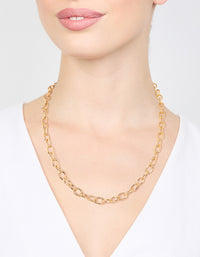 Gold Plated Round Link Necklace - link has visual effect only