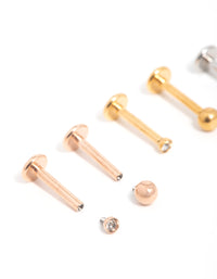 Mixed Finish Surgical Steel Diamante Flat Back Studs 6-Pack - link has visual effect only