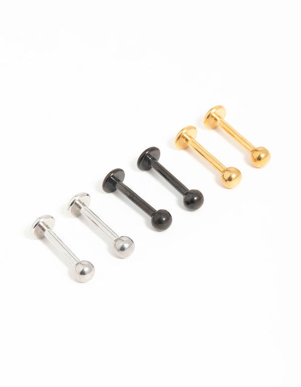 Mixed Finish Surgical Steel Diamante Flat Back Studs 6-Pack