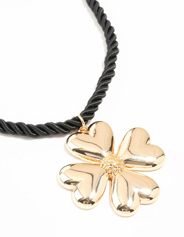 Gold Heart Clover Cord Necklace