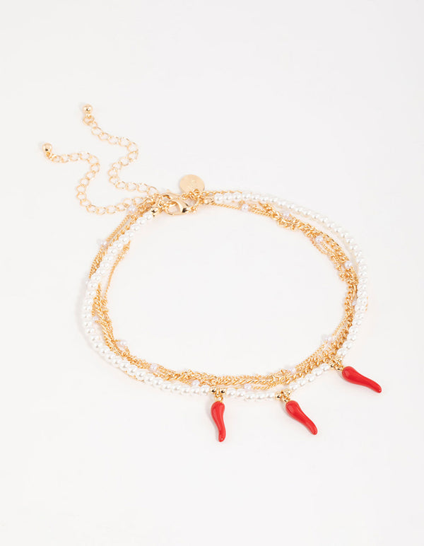 Gold Pearl & Chilli Choker Necklace