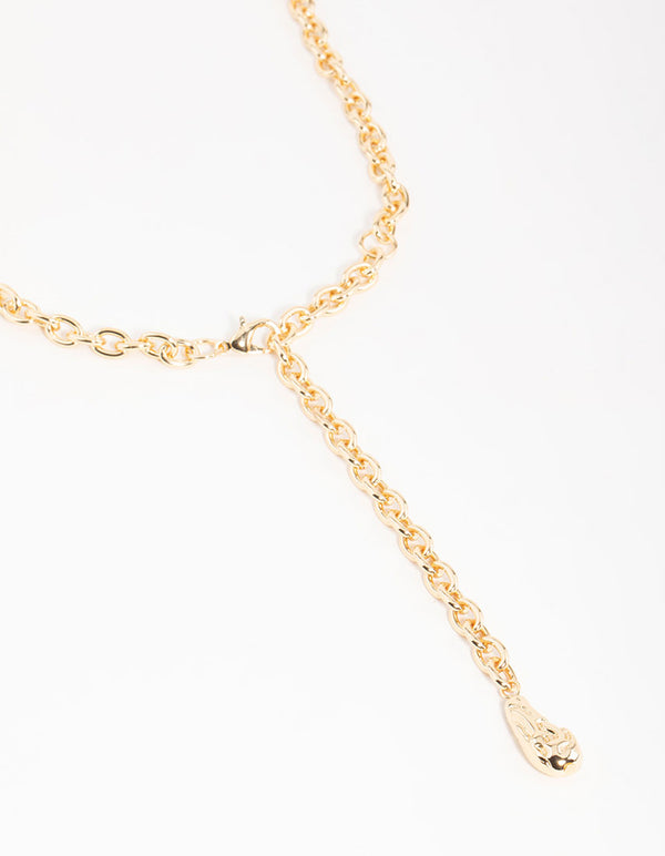 Gold Textured Y-Necklace