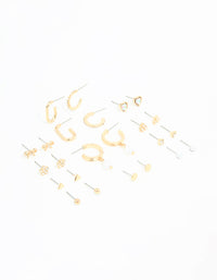 Gold Bow Flower Hoop & Stud Earrings 12-Pack - link has visual effect only