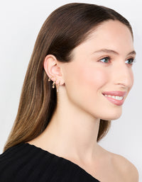 Gold Cubic Zirconia Heart & Twisted Huggie Earrings 3-Pack - link has visual effect only