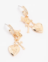 Gold Cherub Heart Cross Huggie Earrings - link has visual effect only