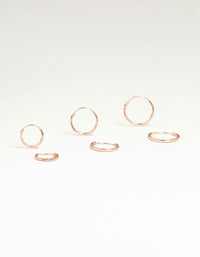 Rose Gold Plated Sterling Silver Textured Hoop Earrings 3-Pack - link has visual effect only