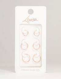 Rose Gold Plated Sterling Silver Textured Hoop Earrings 3-Pack - link has visual effect only