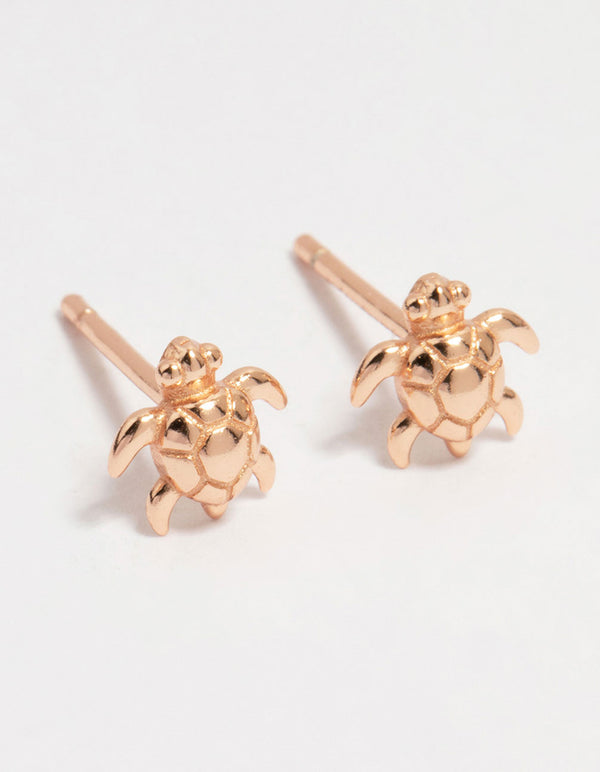 Rose Gold Plated Sterling Silver Turtle Stud Earrings