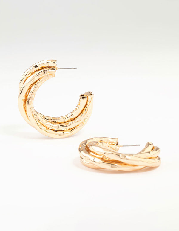 Gold Molten Twisted Hoop Earrings