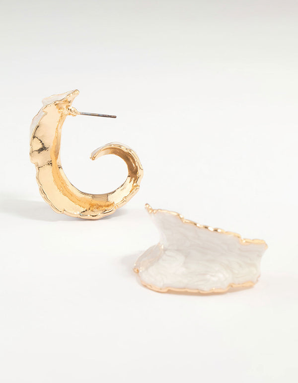 Gold White Acrylic Hoop Earrings