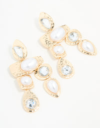 Gold Diamante Pearl Molten Drop Earrings - link has visual effect only