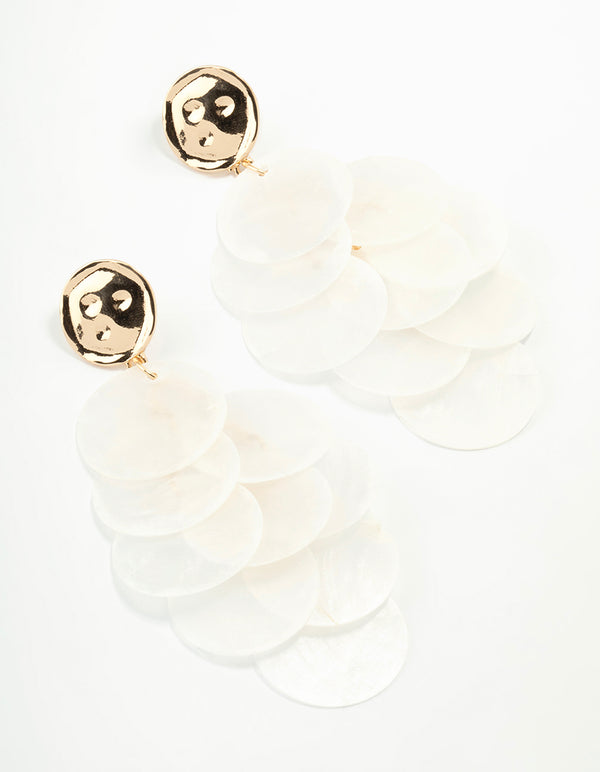 White Layered Scale Drop Earrings