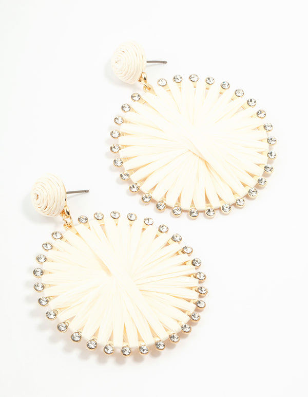 Paper Raffia Wrap Circle Drop Earrings