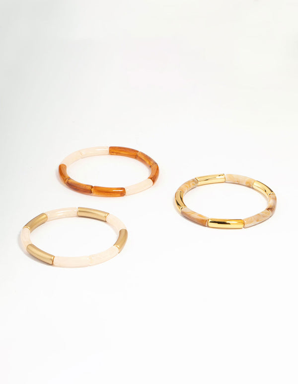 Gold & Brown Stretch Bracelets 3-Pack