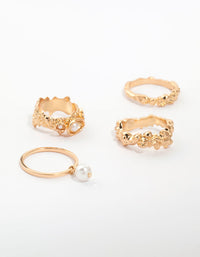 Gold Molten Thin Pearl Stacking Rings 4-Pack - link has visual effect only