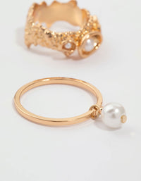 Gold Molten Thin Pearl Stacking Rings 4-Pack - link has visual effect only