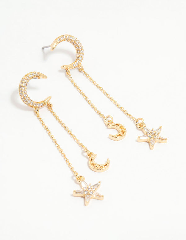 Gold Plated Moon & Star Drop Earrings