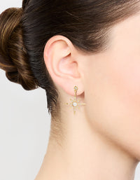 Gold Plated Diamante Pearl Star Drop Earrings - link has visual effect only