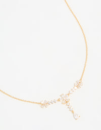 Gold Plated Pearl Flower Trio Y-Necklace - link has visual effect only