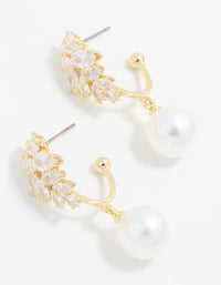 Gold Plated Cubic Zirconia & Pearl Hoop Earrings - link has visual effect only