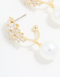 Gold Plated Cubic Zirconia & Pearl Hoop Earrings - link has visual effect only