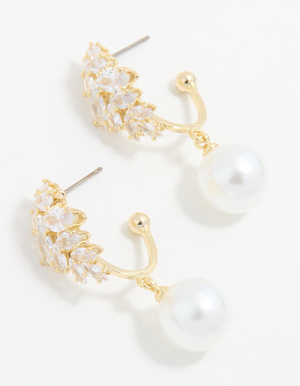 Gold Plated Cubic Zirconia & Pearl Hoop Earrings