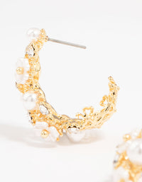 Gold Plated Diamante & Pearl Flower Hoop Earrings - link has visual effect only