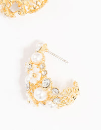 Gold Plated Diamante & Pearl Flower Hoop Earrings - link has visual effect only