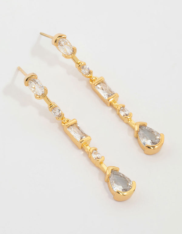 Gold Plated Cubic Zirconia Mixed Shape Drop Earrings