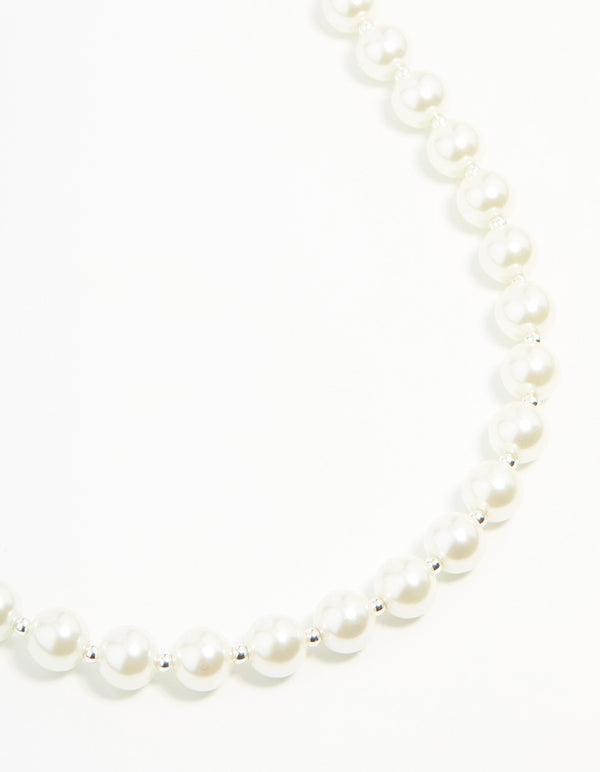 Silver Plated Pearl & Ball Necklace