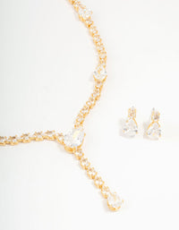 Gold Plated Cubic Zirconia Teardrop Necklace & Earrings Set - link has visual effect only