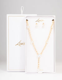 Gold Plated Cubic Zirconia Teardrop Necklace & Earrings Set - link has visual effect only