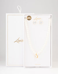 Gold Plated Pearl & Cubic Zirconia Necklace & Earring Set - link has visual effect only