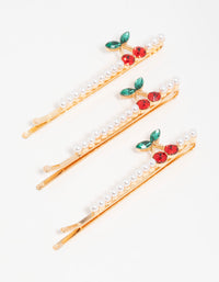 Gold Pearl Cherry Hair Clips 3-Pack - link has visual effect only