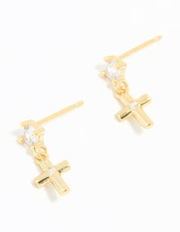 Gold Plated Sterling Silver Cubic Zirconia Cross Drop Earrings - link has visual effect only