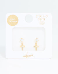 Gold Plated Sterling Silver Cubic Zirconia Cross Drop Earrings - link has visual effect only