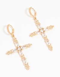 Gold Cubic Zirconia Cross Drop Earrings - link has visual effect only