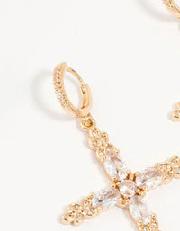 Gold Cubic Zirconia Cross Drop Earrings - link has visual effect only