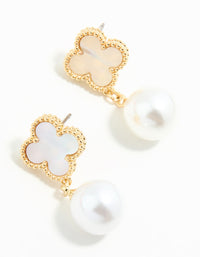 Gold Plated Pearl Flower Drop Earrings - link has visual effect only