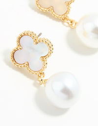 Gold Plated Pearl Flower Drop Earrings - link has visual effect only