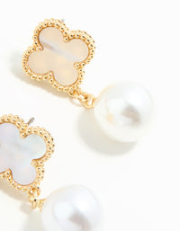 Gold Plated Pearl Flower Drop Earrings - link has visual effect only